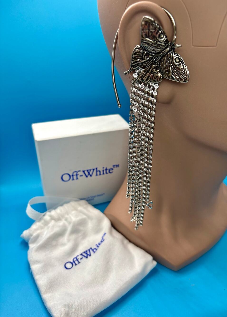 NIB - Off-White Silver Butterfly Bling Dangle Ear Cuff